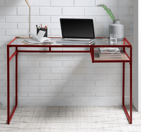 Yasin Metal Frame w- Glass Top Writing Desk - Red