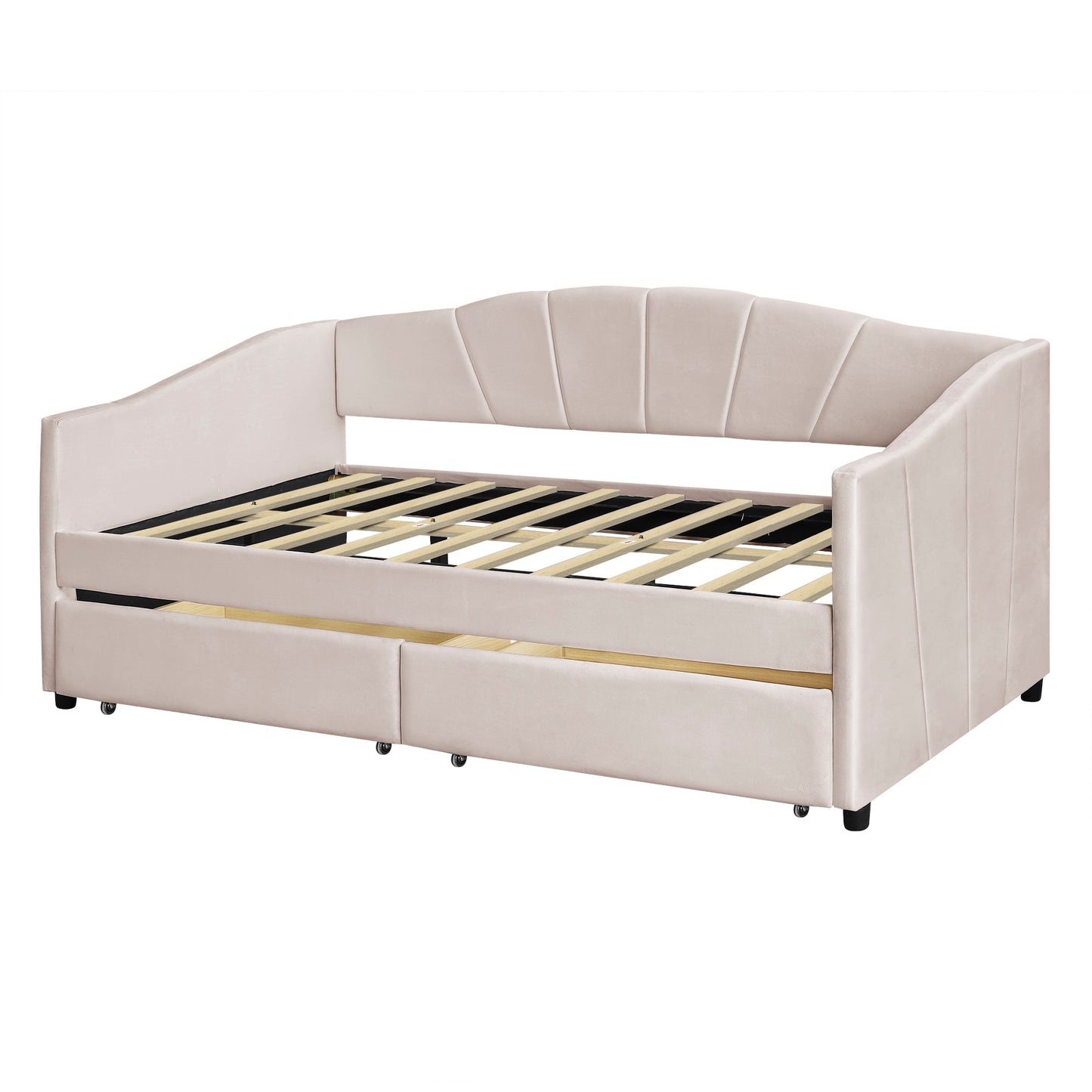 Homey Life Upholstered daybed Twin Size with Two Drawers and Wood Slat ,Beige