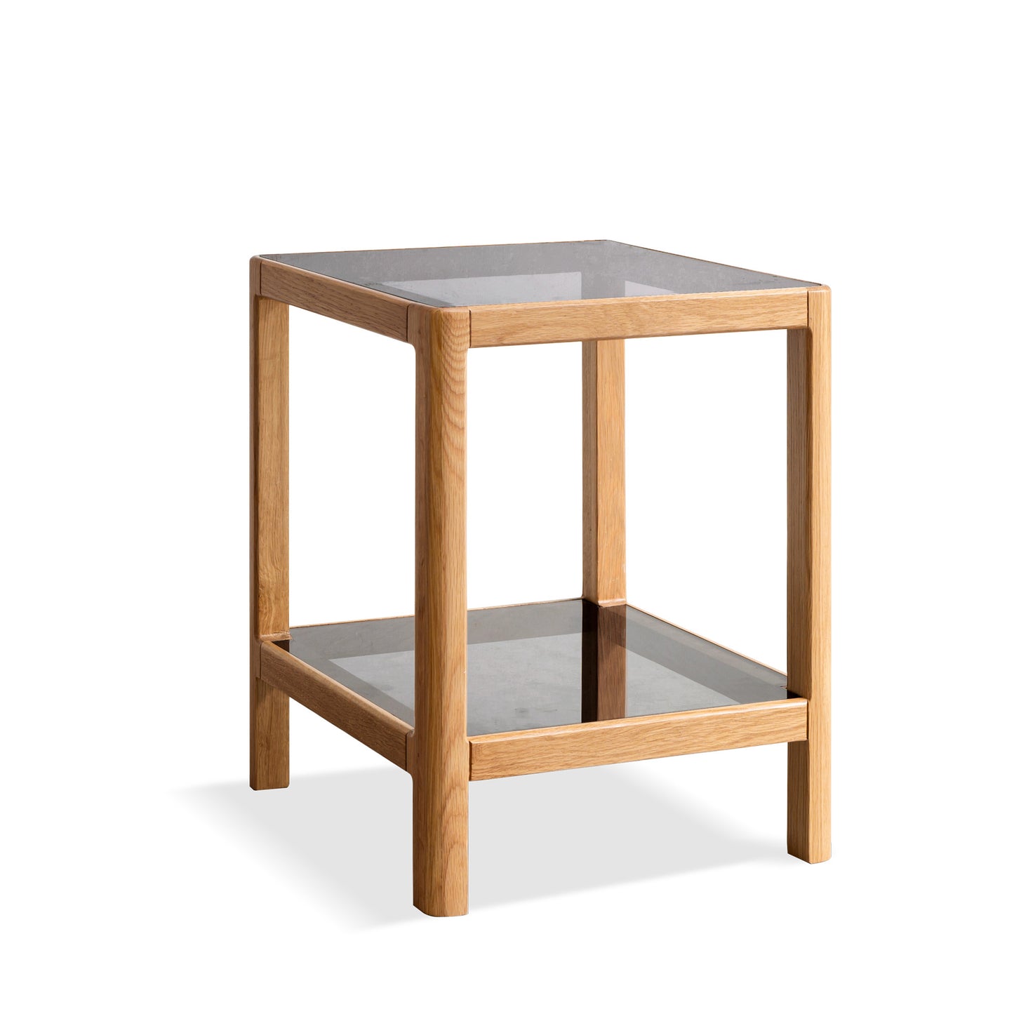 Natural Oak Wood End Table with Tempered Glass Top