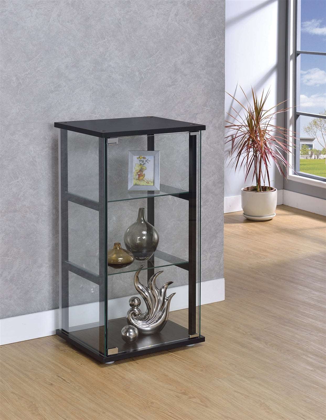 3-Shelf Glass Curio Cabinet Black And Clear
