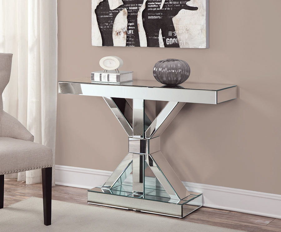 Yadira X-Shaped Silver Mirrored Console Table