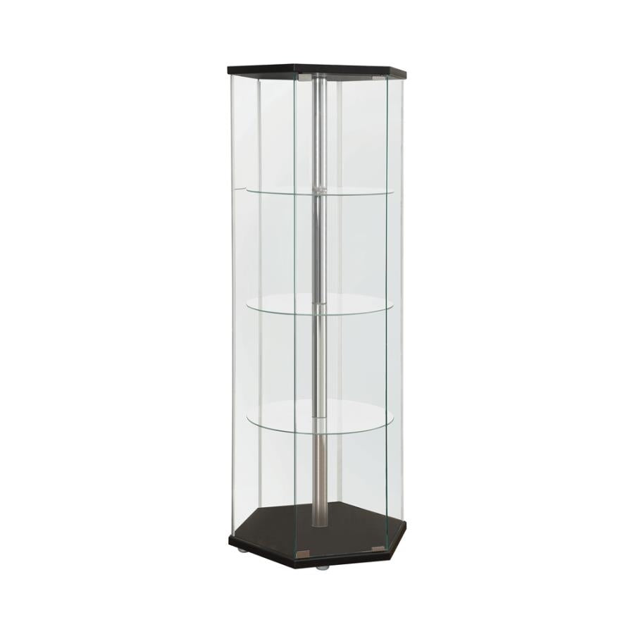 4-Shelf Hexagon Shaped Curio Cabinet Black And Clear