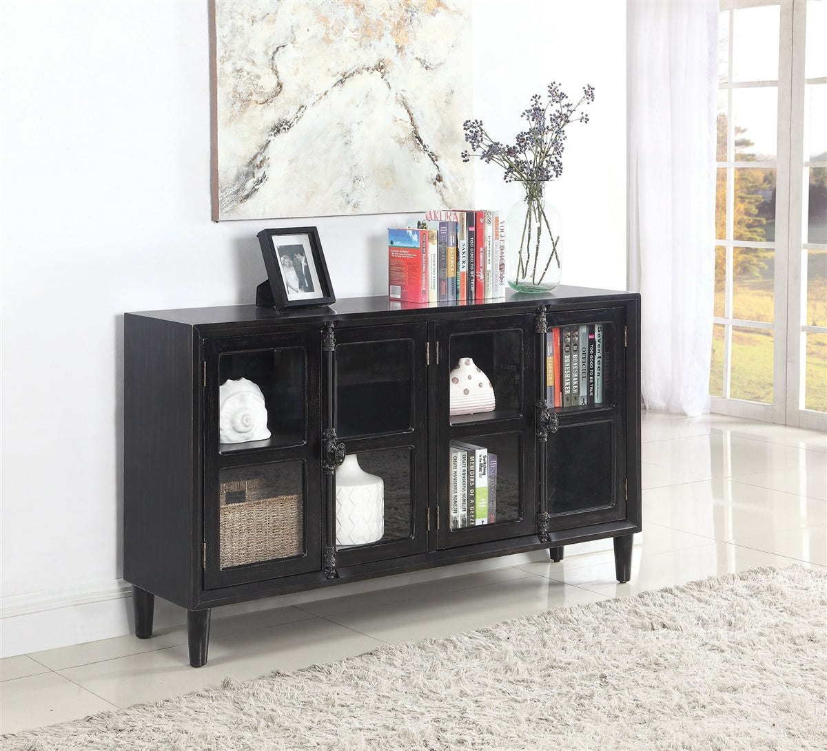 Santee Antique French Inspired Black Finish Accent Cabinet