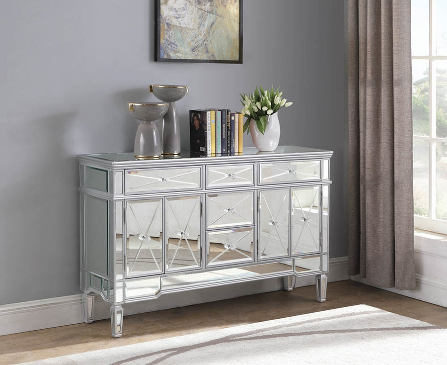 Jewel 5- Drawer Mirrored Accent Cabinet with Crystal Hardware