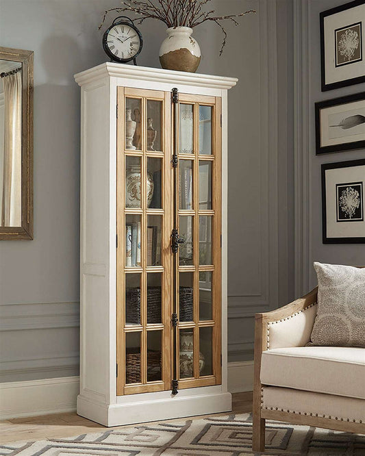 2-Door Tall Cabinet Antique White And Brown