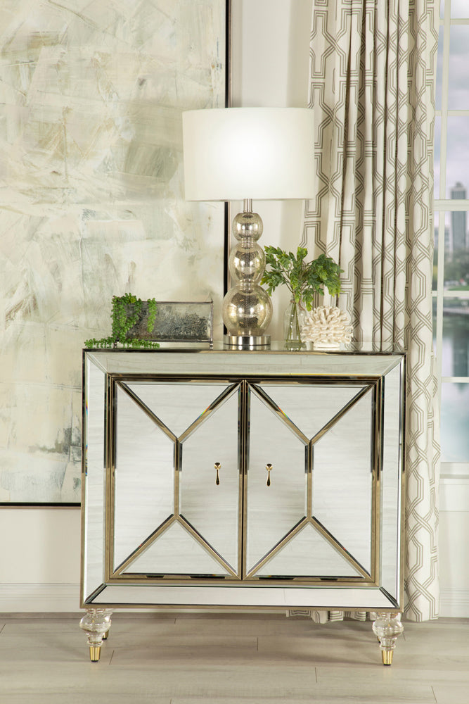 2-door Accent Cabinet Mirror and Champagne