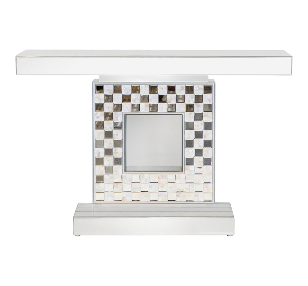 Avella Checkerboard Mother of Pearl Pattern Console Table