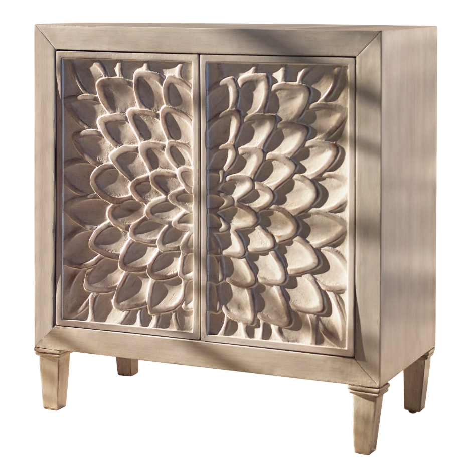 Accent Cabinet With Floral Carved Door White