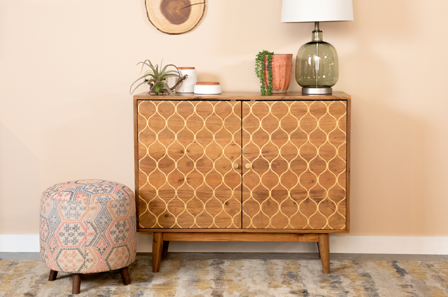 Gold Mermaid Pattern Accent Cabinet