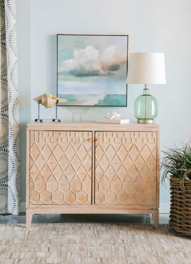 Eberto 2-Door Geometric Accent Cabinet White Distressed