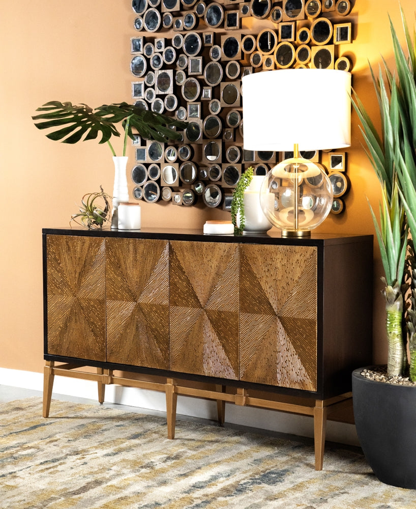 Sunburst 4-Door Accent Cabinet Brown And Antique Gold