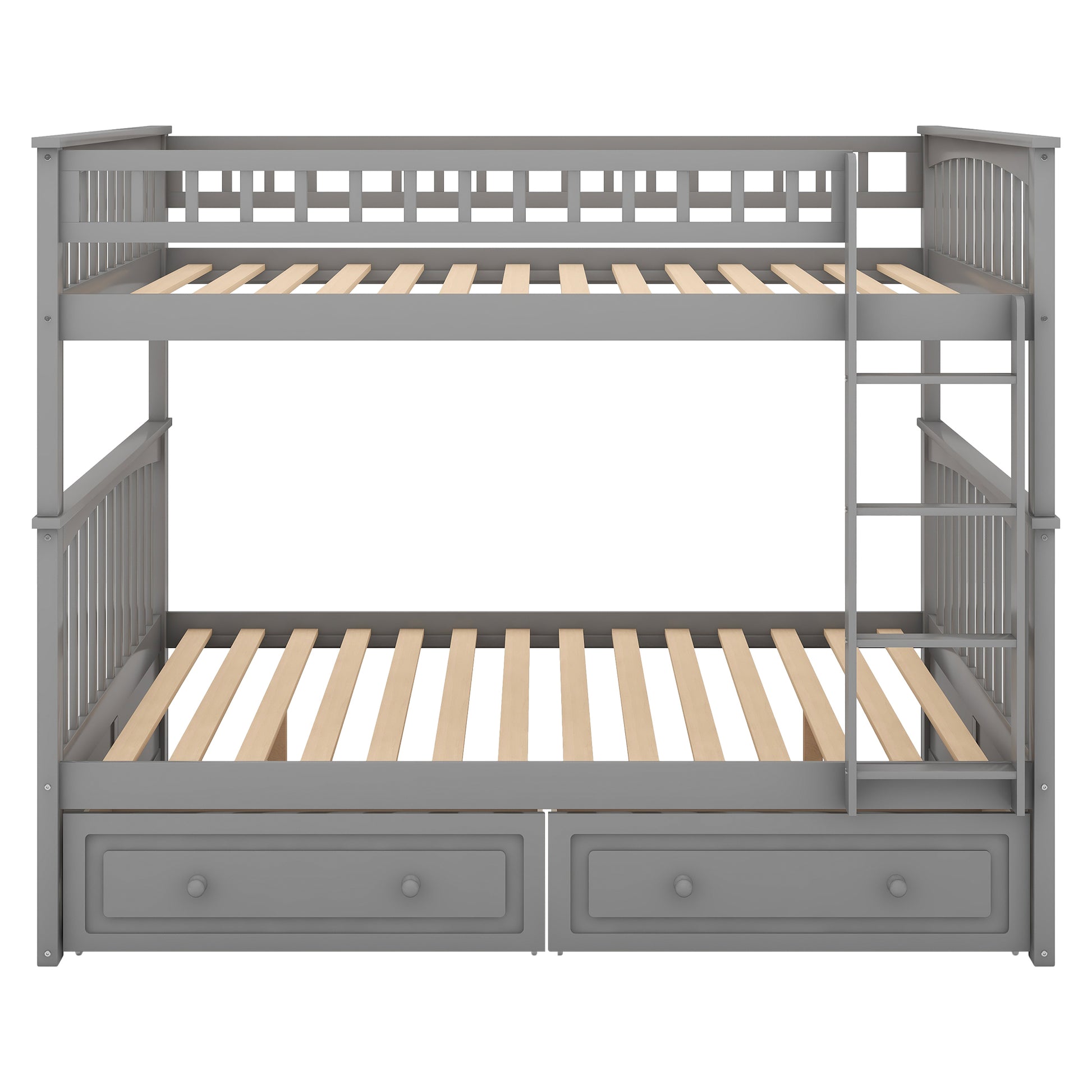 Full over Full Bunk Bed with Drawers, Convertible Beds, Gray