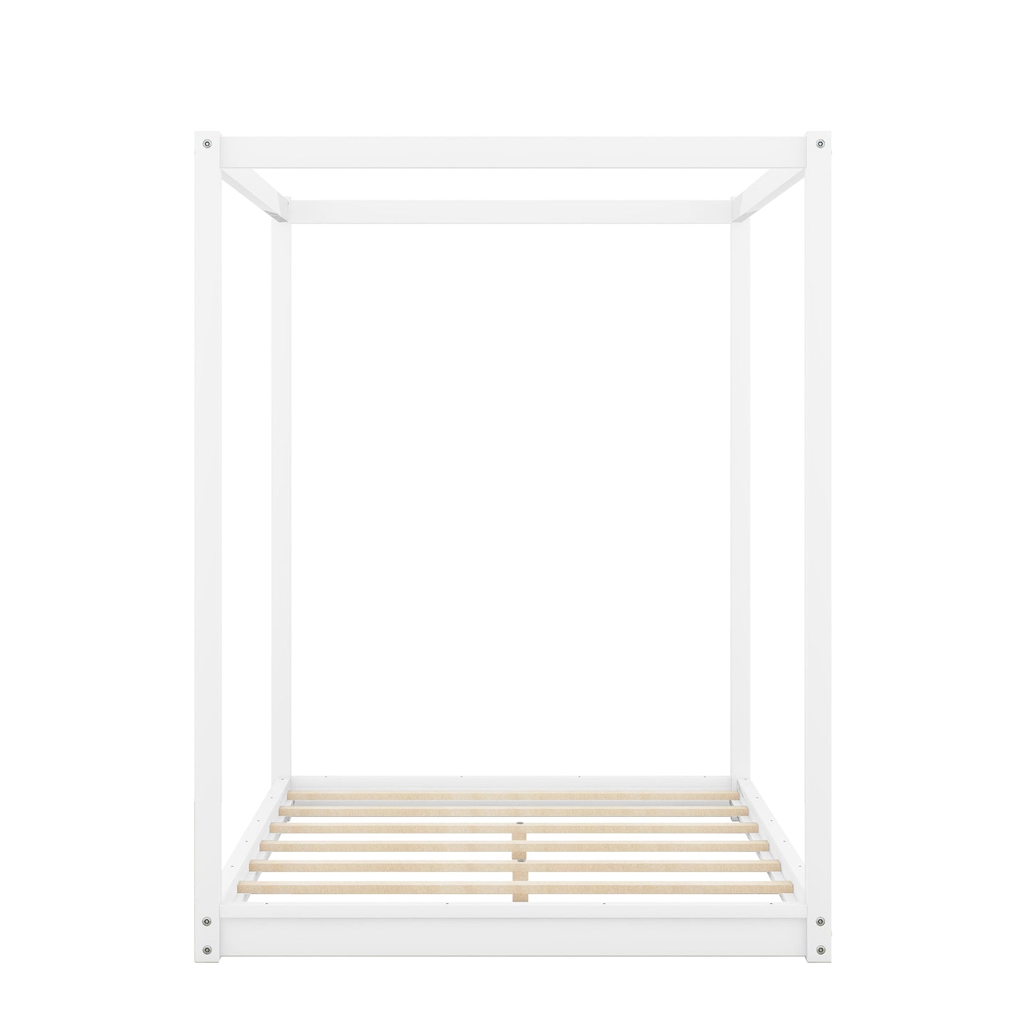 Full Size Canopy Platform Bed with Support Legs,White