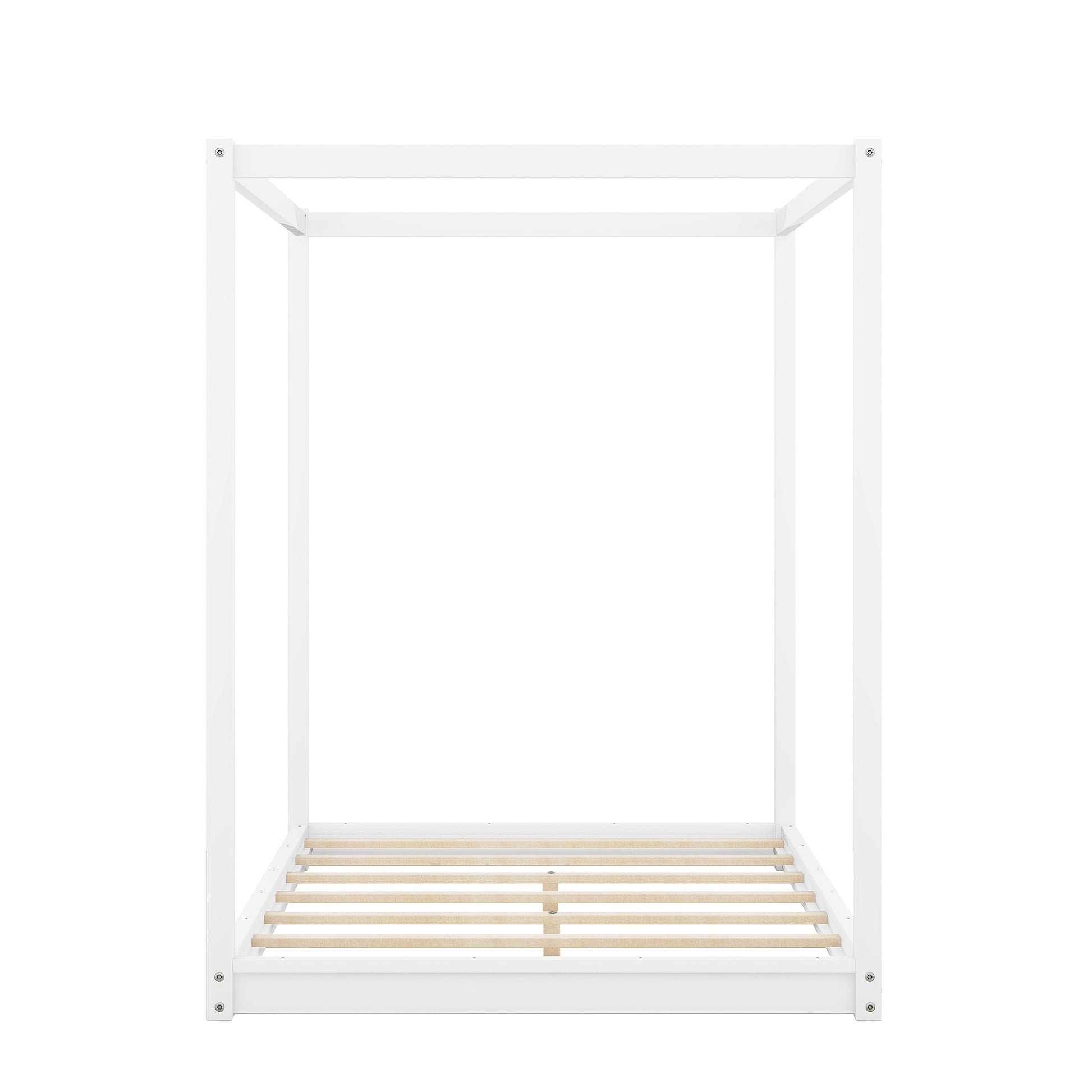 Full Size Canopy Platform Bed with Support Legs,White