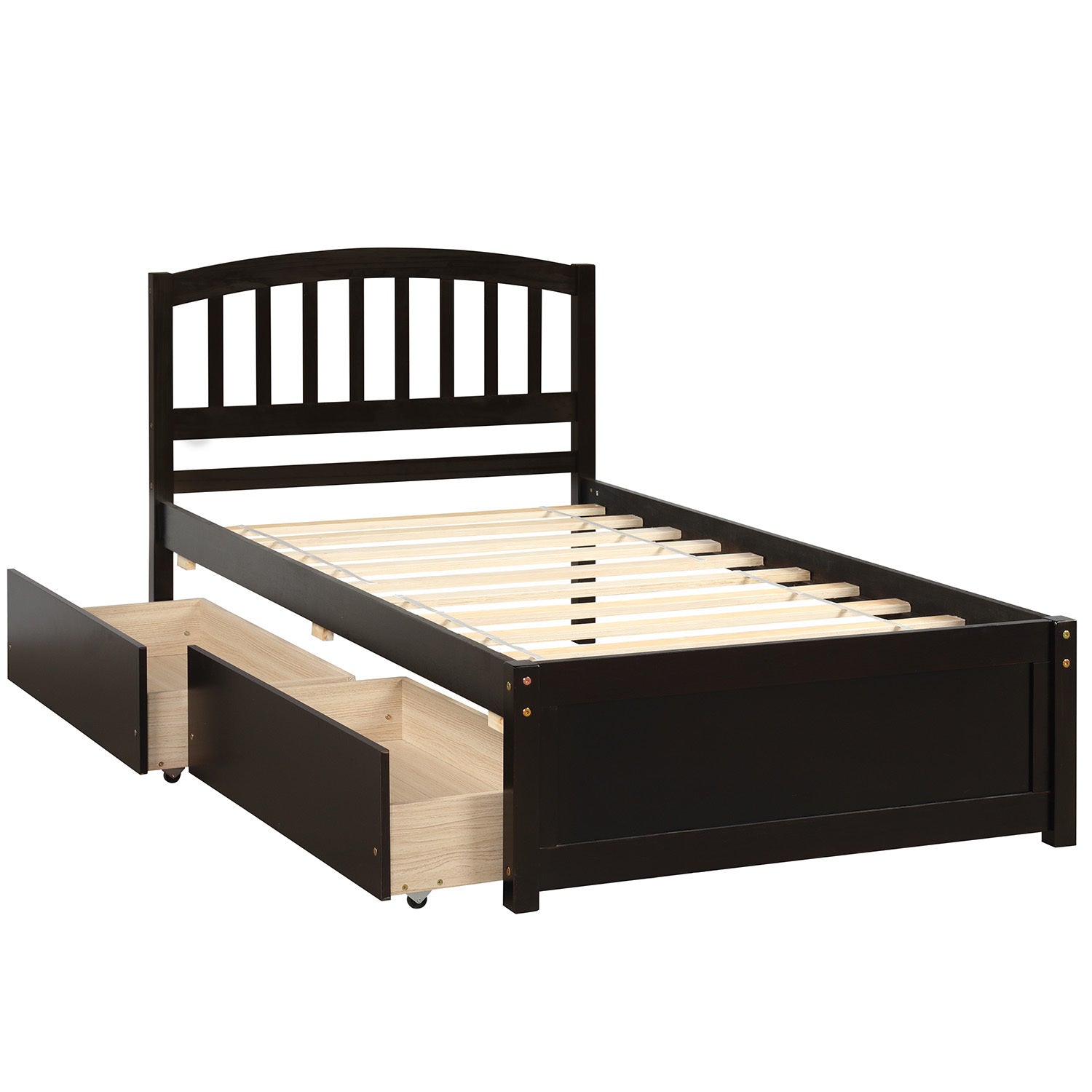 Twin Platform Storage Bed with Two Drawers in Espresso