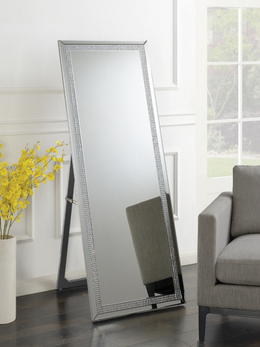Glam Style Cheval Floor Mirror in Silver