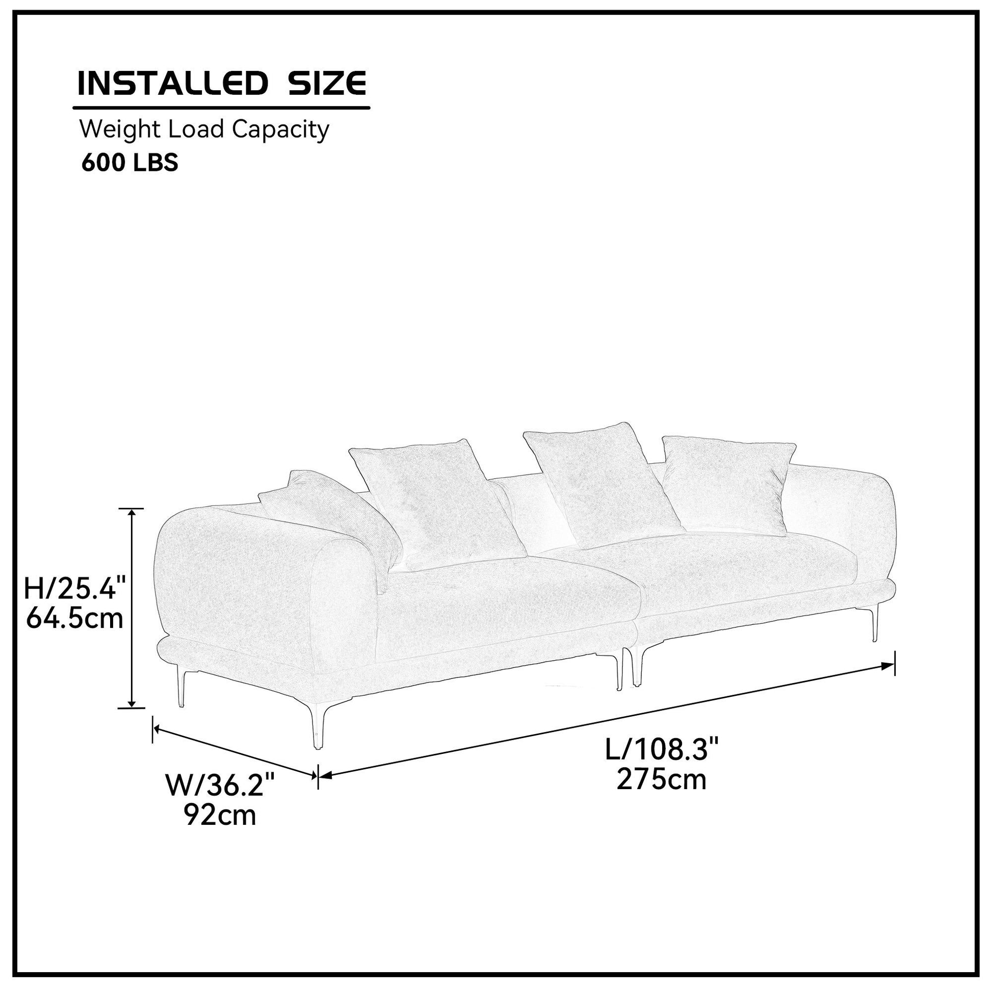 108.3" Mid-Century Modern Upholstered Sofa in Beige