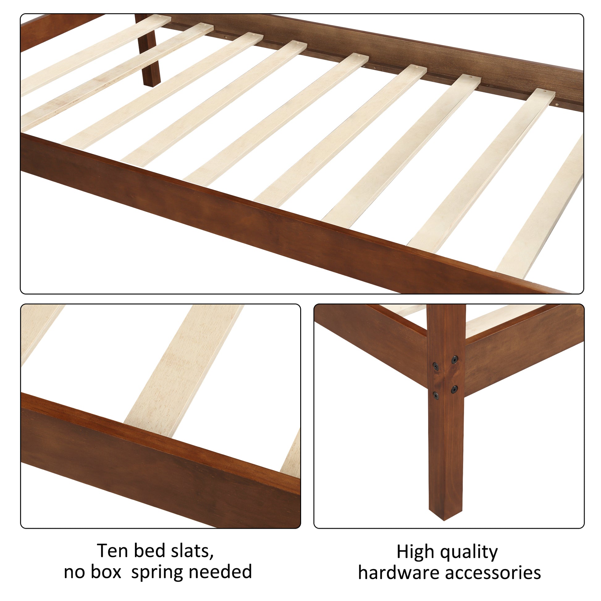 Traditional Twin Size Wooden Platform Bed in Walnut