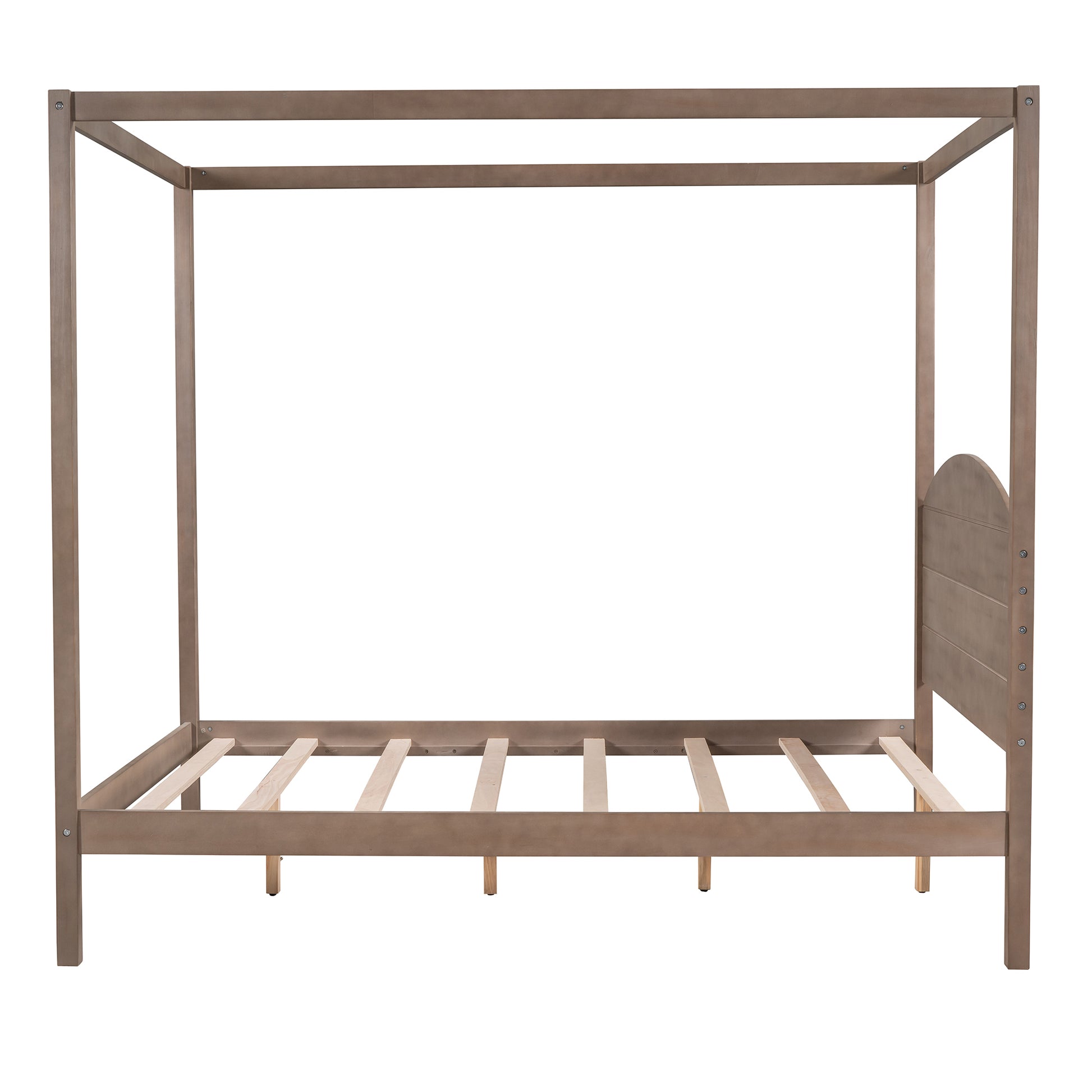 Full Size Canopy Platform Bed with Headboard and Support Legs,Brown Wash