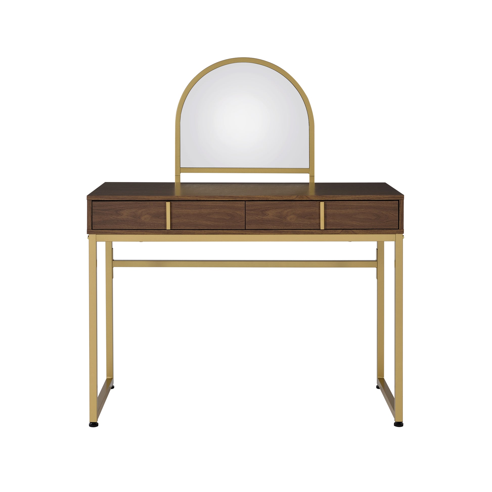ACME Coleen Vanity Desk w/Mirror & Jewelry Tray in Walnut & Gold Finish AC00670