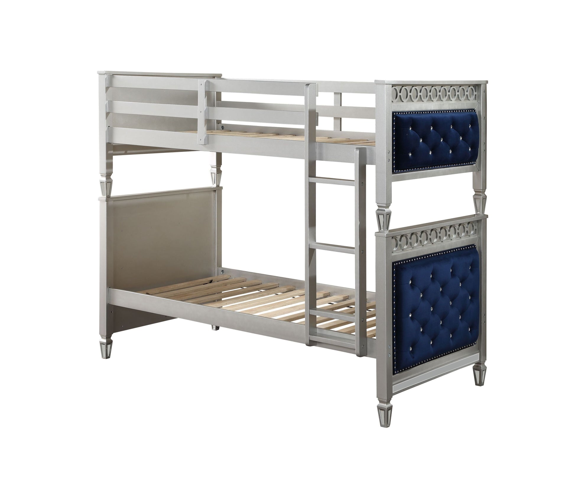 ACME Varian Twin/Twin Bunk Bed, Blue Velvet & Silver Finish 38330