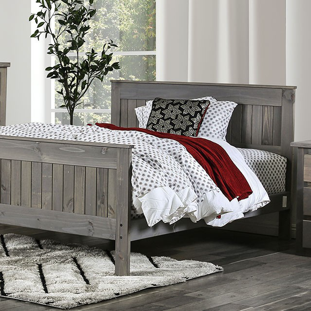Rockwall Solid Wood Plank Style Queen Bed in Weathered Grey