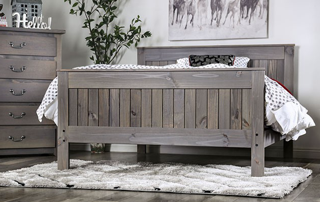 Rockwall Solid Wood Plank Style Queen Bed in Weathered Grey