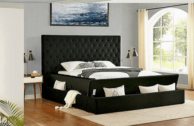 Teagan Black Upholstered King Storage Bed