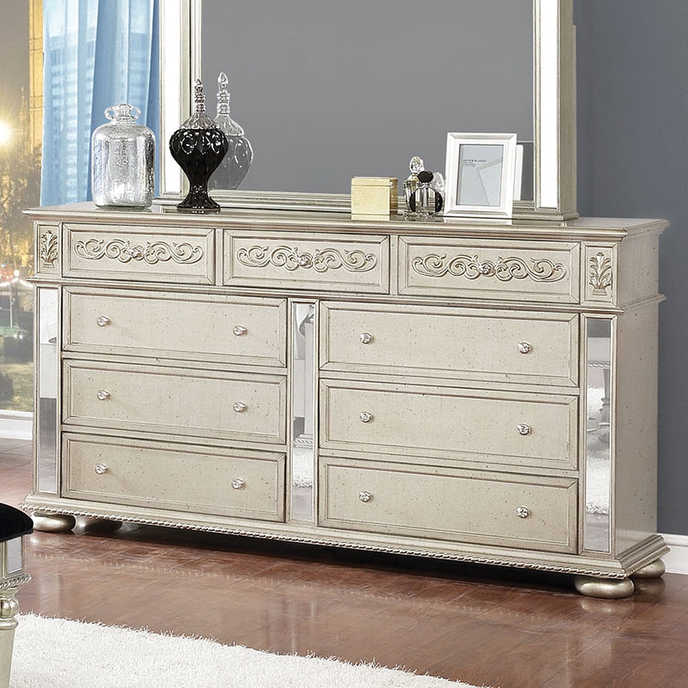 Dania Euro Glam Style 9 Drawer Dresser with Mirror Accents