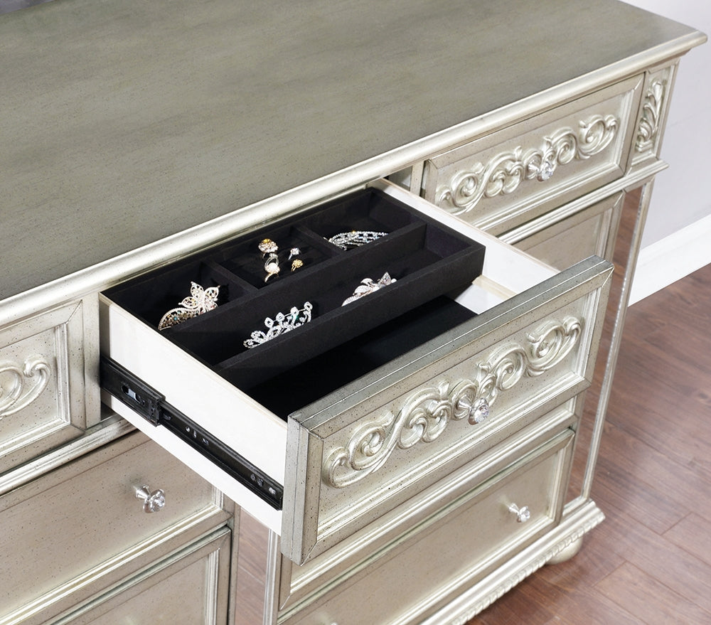 Dania Euro Glam Style 9 Drawer Dresser with Mirror Accents