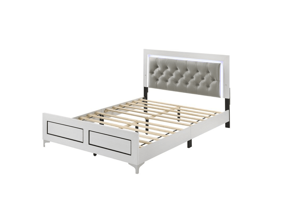 Casilda Collection Contemporary Bed in White with Gray Headboard - King