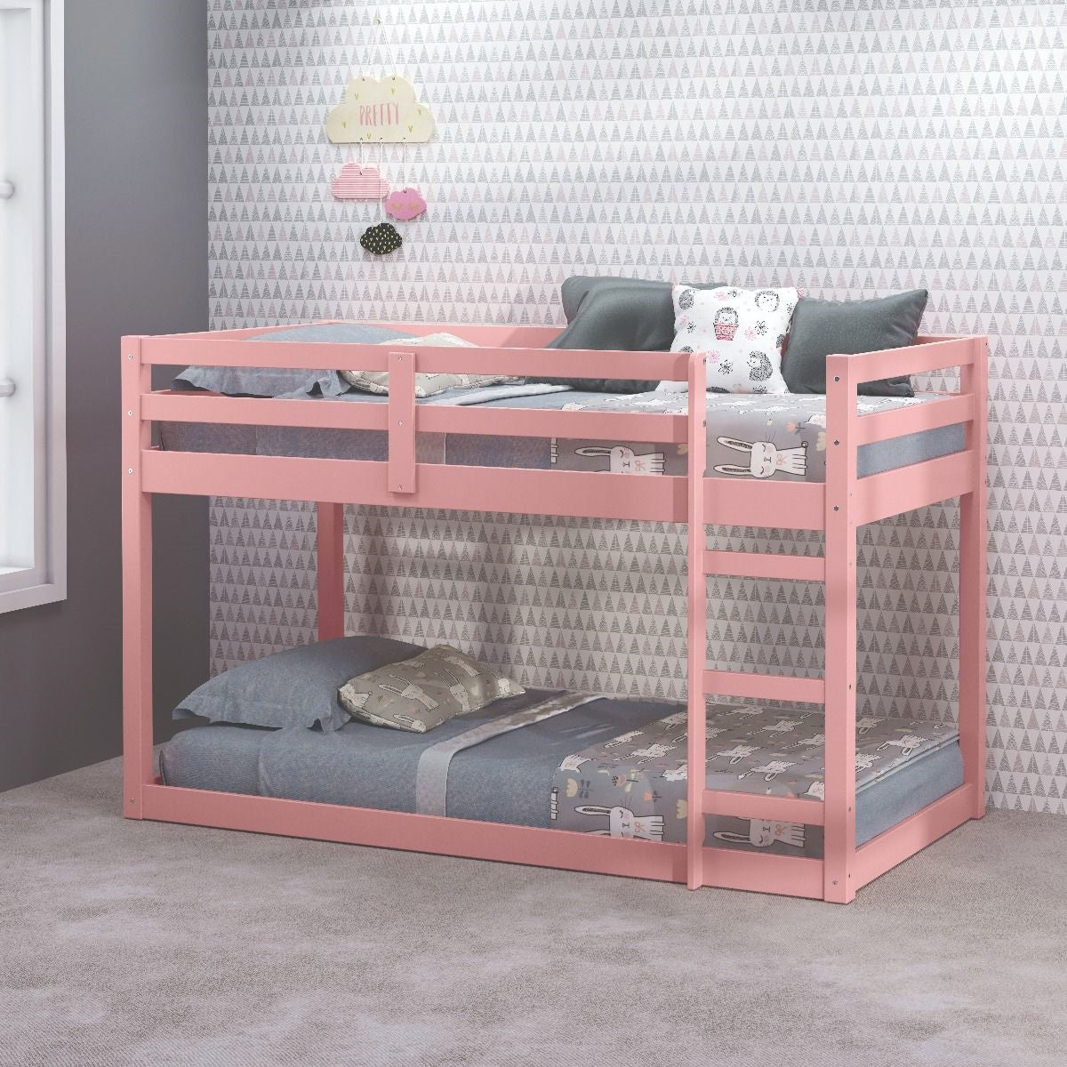 Gaston II Twin Loft Bed in Pink Finish