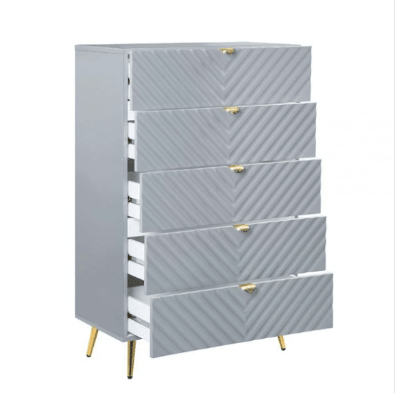 Gaines 5-Drawer Modern Gray & Gold Chest