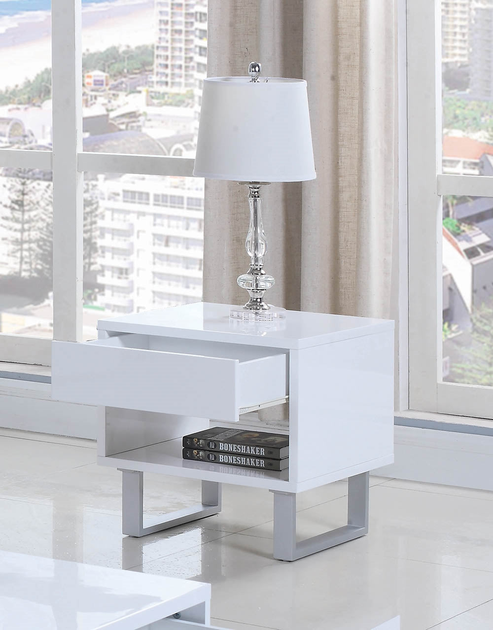 Ailah Modern High Gloss End Table with Storage