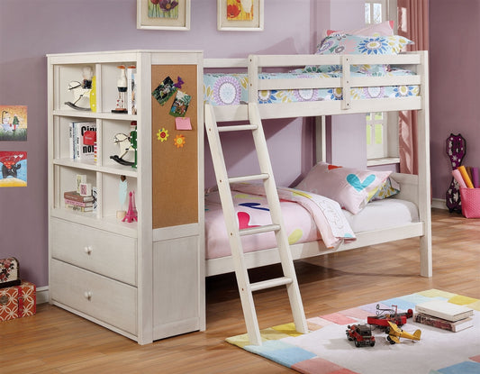 Athena Twin-Twin Bunk Bed with Bookcase & Peg Board