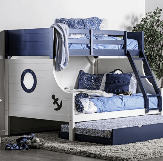 Nautia Twin over Full Blue & White Nautical Theme Bunk Bed