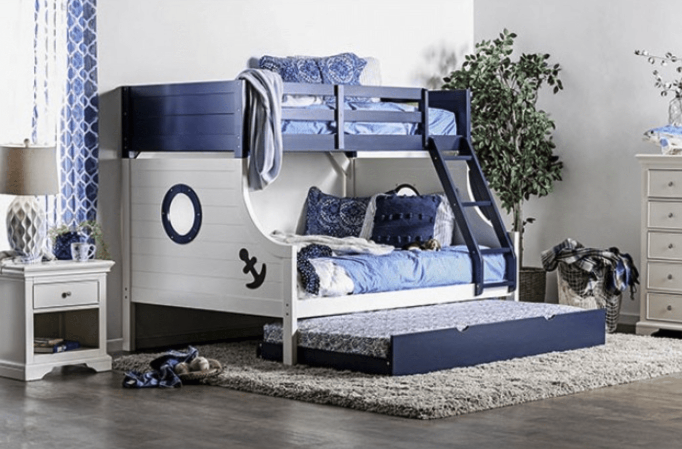 Nautia Blue & White Nautical Theme Twin over Full Bunk Bed - Furniture of  America CM-BK629 – Finally Home Furnishings LLC