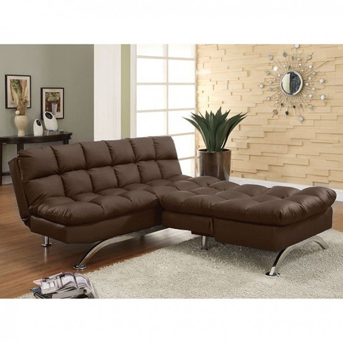Aristo Contemporary Futon Sofa in Dark Brown-Chrome