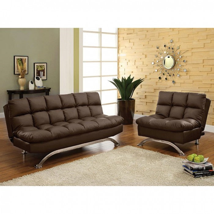 Aristo Contemporary Futon Sofa in Dark Brown-Chrome