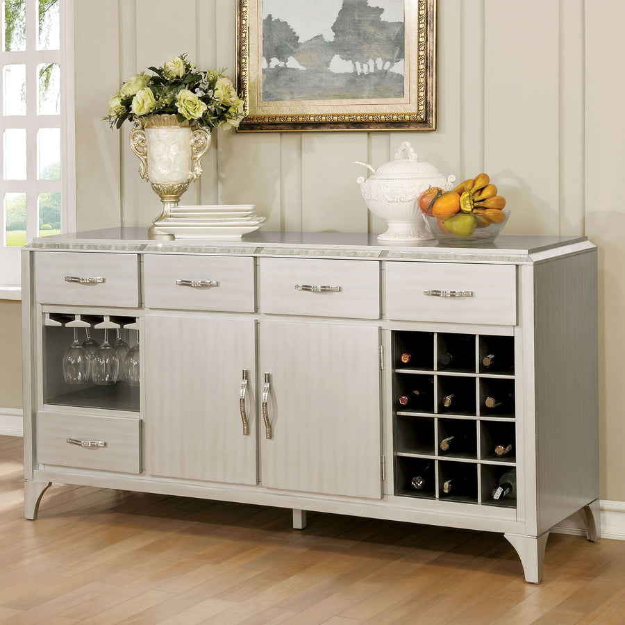 Diocles Glam Style Silver Finish Server w- Mirror Accents
