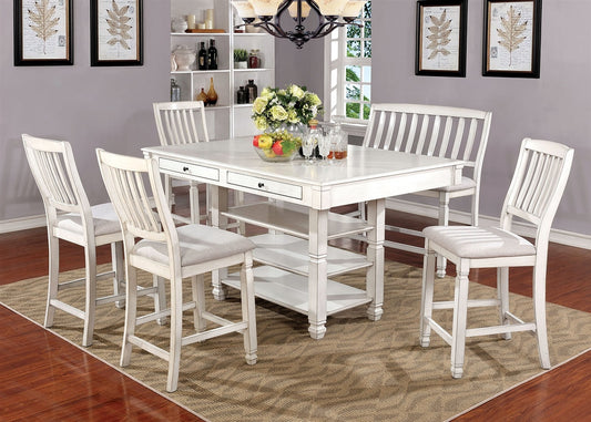 Kaliyah 6 Piece Counter Height Dining Set with Bench in White