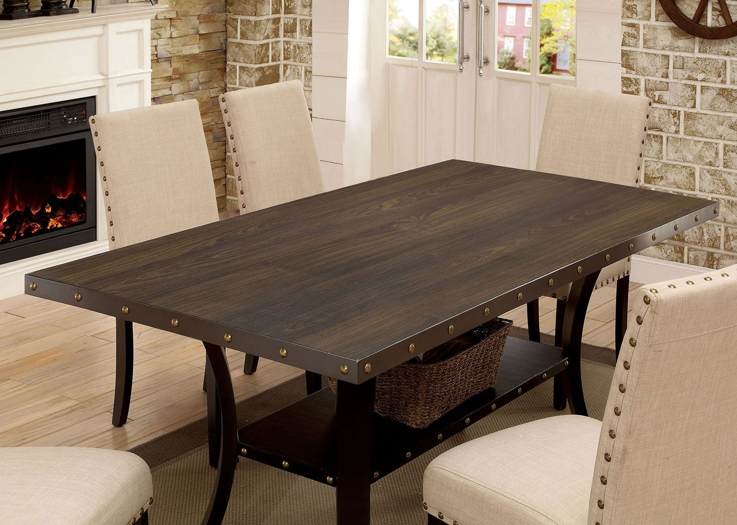 Kaitlin Light Walnut Rectangular Dining Table with Lower Shelf