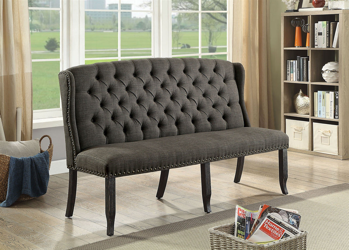 Sania III 3 Seater Gray Linen Dining Bench