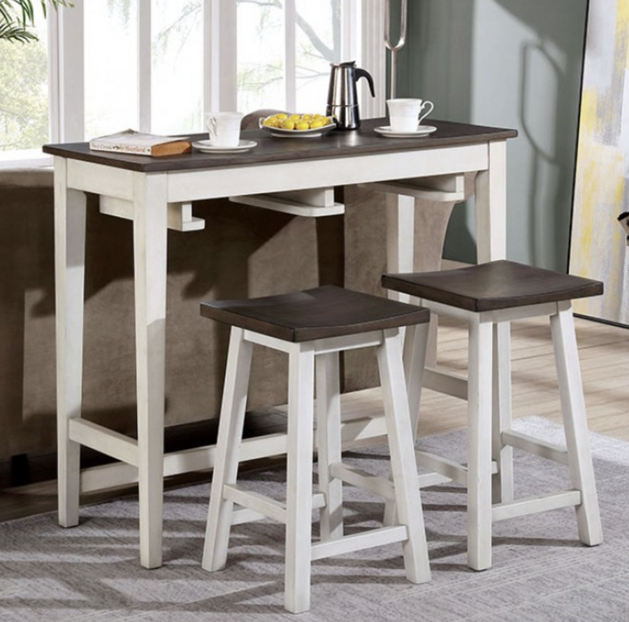 Elinor 3 Piece Bar Seat Bar Set in White Trim