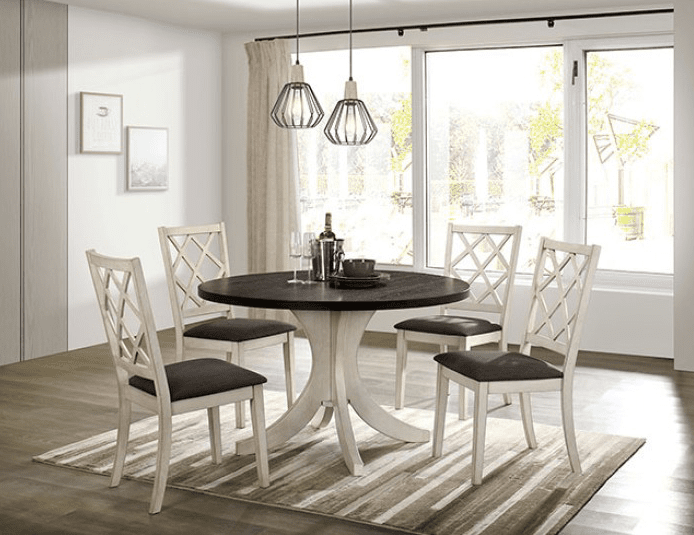 Haleigh 5PC Dining Set in Antique White & Walnut