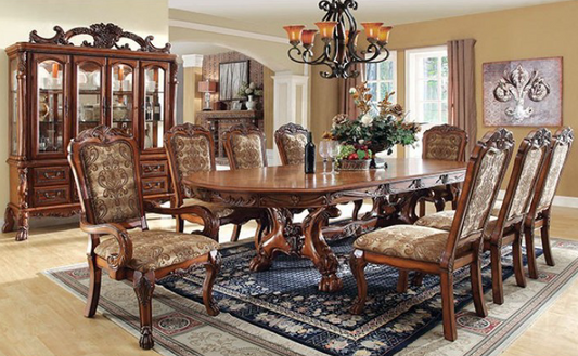Medieve II 9 Piece Formal Dining Set in Antique Oak