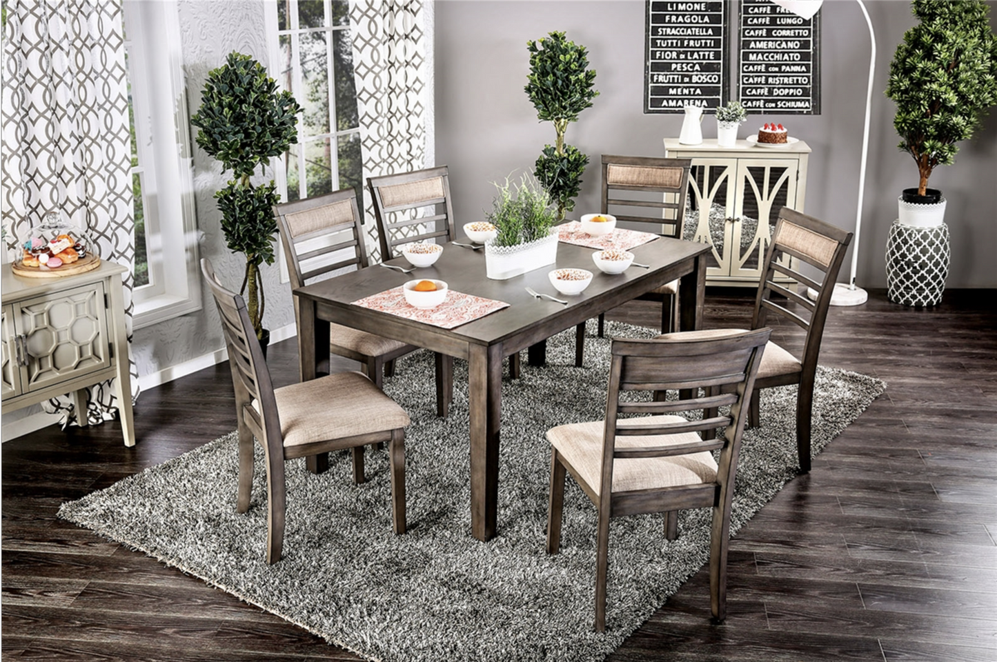 Taylah 7 Piece Weathered Gray Finish Dining Set