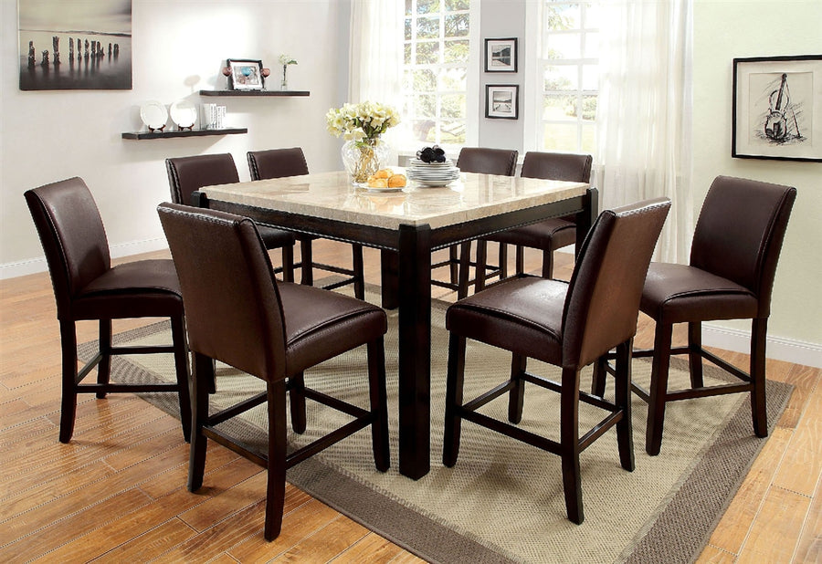 Gladstone II 5 Piece Ivory Genuine Marble Counter Height Set with Dark Walnut Frame