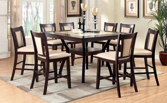 Brent Dark 7 Piece Counter Height Dining Set w- Faux Marble Insert