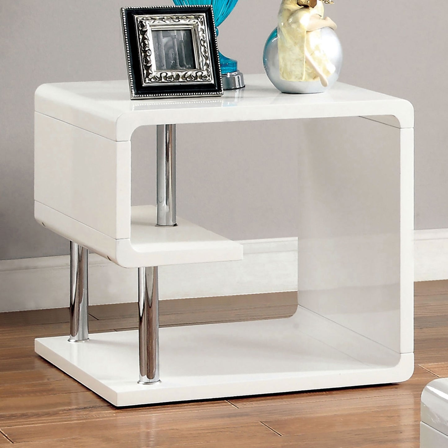 Ninove Modern High Gloss White & Chrome End Table